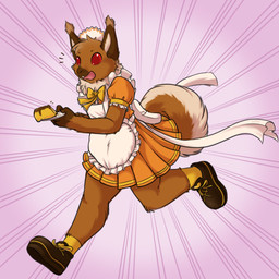 action_pose alternative_fashion anthro apron biped black_clothing black_footwear black_markings bow_accessory bow_ribbon bow_tie brown_body buckteeth chest_tuft classic_lolita clothed clothing cosplay countershade_tail countershading curled_tail dress ear_tuft female flan food footwear fully_clothed gloves_(marking) holding_food holding_object holding_plate j-fashion lolita_(fashion) maid_headdress maid_uniform markings open_mouth orange_clothing orange_dress orange_footwear orange_socks plate pose red_sclera running shoes simple_background socks solo tail teeth tuft uniform yellow_clothing yellow_footwear yellow_socks malachyte tokyo_mew_mew bu-ling_huang canid canine canis domestic_dog hybrid mammal pomeranian rodent sciurid spitz tree_squirrel 1:1 2015 clip_studio_paint_(artwork) digital_media_(artwork) hi_res