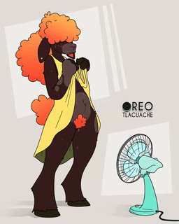 anthro biped blush bodily_fluids brown_body clothed clothing female female_anthro freckles fur hair hooves no_underwear orange_hair pubes simple_background solo tail unguligrade white_background oreo_tlacuache bovid bovine caprine mammal sheep 4:5 animated animated_gif hi_res short_playtime