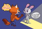 anthro barefoot dialogue duo feet female green_eyes hands_on_hips holidays male purple_eyes simple_background size_difference text weketa disney halloween zootopia judy_hopps nick_wilde canid canine fox lagomorph leporid mammal mummy rabbit red_fox true_fox undead 2016 english_text