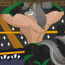 anthro arena butt clothing facial_piercing flexing legwear male muscular nipple_piercing nipple_ring nipples nose_piercing nose_ring piercing ring_piercing solo thong tights underwear wrestler wrestling_pants conditional_dnp notkastar mythology lobo_(bcokami) canid canine canis mammal mythological_canine mythological_creature werecanid werecanine werecreature werewolf wolf 1:1