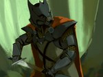 abstract_background anthro armor breastplate cape chainmail clothing couter fantasy full_armor gauntlets gloves handwear headgear helmet holding_melee_weapon holding_object holding_sword holding_weapon male medieval melee_weapon pauldron plate_armor rerebrace shirt solo standing sword topwear weapon malorne hawkwolf canid canine canis mammal wolf 2020 4:3 dated digital_media_(artwork) signature