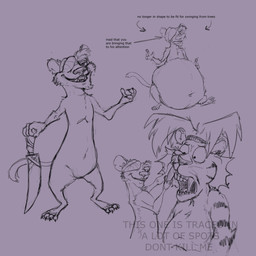 accessory anthro arrow_sign belly big_belly claws duo eye_patch eyewear fangs fur grabbing_fangs hair hair_accessory hairband half-closed_eyes holding_knife holding_object holding_weapon knife leaf male morbidly_obese morbidly_obese_anthro morbidly_obese_male narrowed_eyes navel notched_ear nude obese obese_anthro obese_male open_mouth overweight overweight_anthro overweight_male paws tail teeth text tongue weapon weight_gain whiskers wide_eyed scudmum blue_sky_studios ice_age_(series) buck_(ice_age) maz_(scudmum) felid mammal mustelid musteline pantherine tiger true_musteline weasel 1:1 2024 digital_drawing_(artwork) digital_media_(artwork) english_text hi_res multiple_scenes sketch