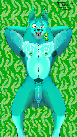 anthro areola armpit_hair balls barbell_piercing bared_teeth big_balls big_muscles big_penis biped blue_body blue_fur bodily_fluids body_hair brazilian_flag clenched_teeth cum cum_drip cum_on_arm cum_on_chest cum_on_eye cum_on_face cum_writing cumshot dangling dripping dripping_penis ear_piercing ejaculation erection fur genital_fluids genitals glans glistening glistening_body glistening_genitalia green_nipples half-closed_eyes hands_behind_head happy humanoid_genitalia humanoid_penis industrial_piercing jewelry looking_at_viewer looking_pleasured male male_anthro muscular muscular_anthro muscular_male narrowed_eyes nipple_barbell nipple_piercing nipples nude penis piercing precum precum_drip pubes pubes_exposed saggy_balls silver_(metal) silver_jewelry smile solo teeth teeth_showing thick_penis thick_thighs vein veiny_penis loboabismado18 cyberblue18 canid canine canis mammal wolf 9:16 hi_res