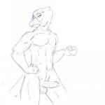 anthro beak feathers foreskin genitals half-closed_eyes humanoid_genitalia humanoid_penis male muscular muscular_anthro muscular_male narrowed_eyes navel penis simple_background solo standing tail tail_feathers vein veiny_penis white_background arino nintendo star_fox falco_lombardi avian bird hi_res