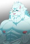 5_fingers abs anthro blue_eyes blush clothed clothing eyewear fingers fur gloves hair handwear humanoid_hands male mane mane_hair monocle muscular muscular_male nipples open_clothing open_shirt open_topwear pecs pink_nose shirt solo topwear white_body white_fur owatana0 lifewonders tokyo_afterschool_summoners snow_(tas) felid lion mammal pantherine 2020 absurd_res hi_res