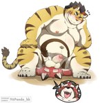 anthro balls belly big_belly duo erection facesitting genitals kemono male male/male moobs musk navel nipples overweight overweight_male penis red_body sitting_on_another 96panda tamacolle hitachi_(tamacolle) ailurid felid mammal pantherine red_panda tiger 2023 hi_res