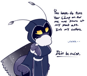 antennae_(anatomy) anthro big_breasts big_butt biped breasts butt dialogue female freckled_breasts freckled_butt freckled_legs freckled_shoulders freckled_thighs freckles glowing glowing_eyes hood huge_butt huge_hips huge_thighs insect_wings non-mammal_breasts ruff side_boob small_waist solo text thick_thighs wide_hips wings worried_look yellow_eyes dorian-bc moff_(justanothermonstergirl) arthropod insect lepidopteran moth 2020 english_text