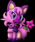 4_legs ambiguous_gender eyelashes feral flower flower_on_tail fur hair looking_at_viewer pink_body pink_fur pink_hair pink_tail plant purple_body purple_eyes purple_fur purple_hair purple_nose purple_paws quadruped sitting smile solo star tail angelthegamer nintendo pokemon paradise_(angelthegamer) generation_9_pokemon pokemon_(species) sprigatito absurd_res alpha_channel hi_res