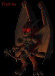 2006 animal_genitalia anthro black_background dark_theme demon fully_sheathed genitals glowing glowing_eyes horn male membrane_(anatomy) membranous_wings nude phoenix_(artist) red_eyes scary sheath simple_background solo stripes tail terika wings
