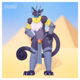 anthro border bottomwear clothed clothing collar decorative_scarab desert forehead_gem gem gold_(metal) gold_jewelry jewelry loincloth looking_at_viewer male one_eye_closed partially_clothed pyramid royalty sapphire_(gem) smug smug_face solo tongue tongue_out white_border wink winking_at_viewer wrapped_arms wrapped_legs fuchsiafeatherz nintendo pokemon percy_(rbaker) alolan_form alolan_meowth domestic_cat felid feline felis generation_7_pokemon mammal pokemon_(species) regional_form_(pokemon) 1:1 hi_res
