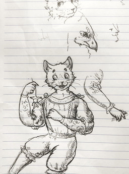 anthro beak boots bottomwear clothed clothed_anthro clothed_male clothing ears_up feathers footwear group holding_tail looking_at_another looking_at_viewer male male/male open_mouth pants shirt shoes tail teeth teeth_showing topwear trio whiskers reynard_goodfellow avian bird felid feline mammal mouse murid murine rodent hi_res