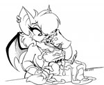 anthro bat big_breasts bigdad birthday_cake breasts cake cleavage clothed clothing cooking dairy_products dessert ear_piercing ear_ring eric_schwartz female food food_fetish food_play gloves hair hair_over_eye handwear mammal monochrome nipple_outline nipple_slip piercing ring_piercing rouge_the_bat sega sketch solo sonic_the_hedgehog_(series) whipped_cream