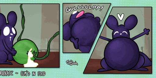 animal_genitalia anthro balls belly belly_inflation big_belly big_penis bodily_fluids cum cum_in_food drooling duo eating eating_food eyes_closed feral food fruit genital_fluids genitals heart_symbol inflation male melon penis plant pomegranate saliva sheath sloshing_belly sound_effects swallowing tail tapering_penis tongue tongue_out vines x-ray_view pincoosh rain_world videocult watcher_(rain_world) lizard lizard_(rain_world) peach_lizard_(rain_world) reptile scalie slugcat 2026 absurd_res comic digital_media_(artwork) hi_res long_image signature wide_image