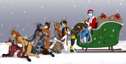 all_fours anal anal_fisting anal_penetration animal_genitalia animal_penis anthro anthro_on_anthro antlers balls bell bell_harness black_balls black_body black_fur brown_balls brown_body brown_fur canine_genitalia canine_penis christmas_clothing christmas_headwear clothing countershading day doggystyle erection fellatio fisting from_behind_position fur genitals grey_background grey_balls grey_body grey_fur group group_sex handjob harness hat headgear headwear holidays horn jingle_bell jingle_bell_harness knot male male/male markings multicolored_body multicolored_fur nipples nose_to_nose oral outside penetration penile penis pink_penis public red_body red_fur red_markings red_penis santa_hat sex side_view simple_background sleigh snow snowing train_position two_tone_body two_tone_fur white_balls white_body white_fur white_markings yellow_body yellow_fur yellow_markings holly_marie_ogburn christmas egyptian_mythology middle_eastern_mythology mythology anubis reggie_(vorell) ty_(tygerdenoir) anubian_jackal canid canine canis deity domestic_dog felid fox jackal lion mammal mustelid otter pantherine wolf absurd_res digital_drawing_(artwork) digital_media_(artwork) hi_res shaded