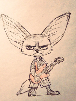 angry anthro barefoot biped clothed clothing electric_guitar feet fully_clothed guitar half-closed_eyes holding_musical_instrument holding_object long_ears male musical_instrument narrowed_eyes playing_guitar playing_music plucked_string_instrument simple_background solo string_instrument white_background mortic_ox disney zootopia finnick_(zootopia) canid canine fennec_fox fox mammal true_fox 2016 3:4 sketch traditional_media_(artwork)