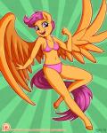 2015 aged_up anthro anthrofied bra clothed clothing equid equine feathered_wings feathers female friendship_is_magic hair hasbro hooves mammal my_little_pony mythological_creature mythological_equine mythology navel open_mouth orange_body orange_feathers panties pegasus purple_eyes purple_hair scootaloo_(mlp) skimpy smile solo sorc third-party_edit underwear unguligrade_anthro wings