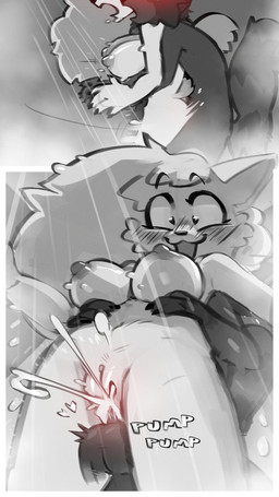 anthro balls big_breasts big_ears black_body blush bodily_fluids bouncing_breasts breasts cum cum_in_vagina cum_inside duo female genital_fluids genitals hair heart_pupils heart_symbol long_hair looking_pleasured low-angle_view male male/female moan onomatopoeia penetration penis red_face sex shower shower_sex sound_effects standing standing_sex tail text vaginal vaginal_penetration vulva waist_grab white_body yay peppertoasty blanca_(nicky_illust) snyder_(sketchytoasty) canid canine canis mammal procyonid raccoon wolf 9:16 comic hi_res