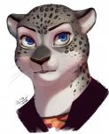 2016 anthro blue_eyes clothed clothing disney erudier fabienne_growley felid female hi_res looking_at_viewer mammal pantherine signature snow_leopard solo whiskers zootopia