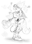 anthro carrying_another carrying_partner clenched_teeth duo eyewear female goggles grin hammer heart_(marking) heart_symbol hug male markings romantic romantic_couple smile stripes teeth tools whitestia ratchet_and_clank sony_corporation sony_interactive_entertainment ratchet_(ratchet_and_clank) rivet_(ratchet_and_clank) felid feline lombax mammal monochrome sketch