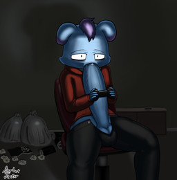 anthro autofellatio balls big_balls big_penis bodily_fluids chair clothed clothing controller furniture game_controller gaming genitals holding_controller holding_game_controller holding_object huge_penis male masturbation on_chair oral oral_masturbation palmorph penile penile_masturbation penis playing_video_game saliva saliva_on_penis sitting sitting_on_chair solo unzipped unzipped_pants zipper sherbetjester palworld pocketpair depresso pal_(species) hi_res