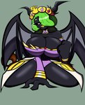 anthro bedroom_eyes big_breasts breasts cleavage clothed clothing crown female green_hair hair headgear horn jewelry narrowed_eyes seductive smile solo wings duumsdey friday_night_funkin' fan_character midnight_(fnf) demon absurd_res hi_res