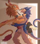 anthro balls bodily_fluids breasts carrying_another carrying_partner clothing duo female genitals husband_and_wife kiss_on_lips kissing male male/female married_couple paws penetration penis romantic saliva saliva_string sex tail undressing workout_clothing minze gerg_the_sergal krissy_(lynxy) sergal absurd_res hi_res