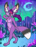 anthro crystal cyberpunk female futuristic glitch hair hologram light long_hair moon moonlight purple_body solo nightlinez emberfox canid canine fennec_fox fox mammal true_fox hi_res trans_(lore)