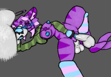 1_eye anal anal_penetration anthro anthro_penetrated arm_warmers armwear blue_blush blue_insides blue_nipples blue_vulva blush clothing eyewear fellatio female footwear foursome fur genitals glasses green_clothing green_sweater green_topwear group group_sex hand_on_belly hand_on_penis human_on_anthro human_penetrating human_penetrating_anthro humanoid_genitalia humanoid_on_anthro humanoid_penetrating humanoid_penetrating_anthro humanoid_penis interspecies male male/female nipples nude oral penetration penile penis purple_body purple_fur sex simple_background socks stripes sweater toony topwear vaginal vaginal_penetration vulva white_body white_eyes mrmaker lychee_(fantafur) ych_(character) angel aquatic felid fish human humanoid mammal pantherine shark tiger full-length_portrait line_art portrait shaded shaded_line_art