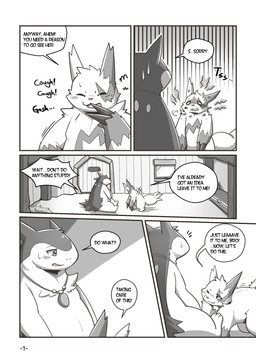 blush burnt chest_tuft dialogue door grey_background in_heat inside jewelry male male/male necklace simple_background slightly_chubby slightly_chubby_male speech_bubble spiked_tongue text tuft window risenpaw nintendo pokemon generation_2_pokemon generation_3_pokemon pokemon_(species) typhlosion zangoose absurd_res comic english_text greyscale hi_res monochrome right_to_left