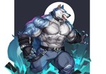 abs anthro barazoku biceps blue_body blue_fur clothed clothing fur gloves handwear male muscular muscular_anthro muscular_male navel open_mouth pecs sharp_teeth solo teeth tongue topless vein veiny_muscles white_body white_fur traver009 dislyte lilith_games freddy_(dislyte) canid canine canis mammal wolf 2022 absurd_res digital_media_(artwork) hi_res