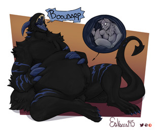3_fingers 3_toes abdominal_bulge anthro anthro_pred anthro_prey arm_tuft barefoot belly belly_tuft biceps big_belly big_claws biped black_body black_claws black_fur black_nose black_text blue_horn blue_markings blue_tongue bodily_fluids border brown_background burping cheek_tuft chest_tuft claws cramped crotch_tuft cutaway dripping duo facial_tuft fangs feet finger_claws fingers fluffy fluffy_tail front_view fur fur_markings furaffinity_logo grey_body grey_fur hand_on_belly happy horn inside_stomach internal larger_anthro larger_male larger_pred long_tail male male/male male_pred male_prey markings musclegut muscular muscular_anthro muscular_male neck_tuft nude on_ground open_mouth open_smile oral_vore organs patreon_logo paw_tuft paws pecs pointed_tail restrained saliva saliva_drip satisfied scared shoulder_tuft side_view simple_background sitting size_difference slightly_chubby smaller_anthro smile soft_vore sound_effects speech_bubble spread_legs spreading stomach sweat tail teeth text three-quarter_view toes tongue tuft twitter_logo vore white_border wide_eyed worried eskaria145 furaffinity patreon twitter ambiguous_species canid canine canis demon mammal wolf 2021 absurd_res character_request digital_drawing_(artwork) digital_media_(artwork) hi_res shaded signature watermark