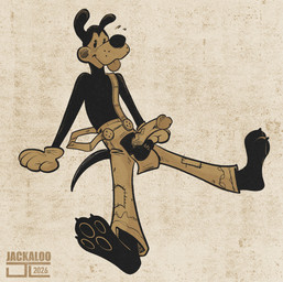 3_toes 4_fingers anthro balls barefoot black_body black_fur black_nose clothing erection feet fingers fur genitals gloves handwear hindpaw humanoid_hands male overalls paws penis solo toes tongue tongue_out jackaloo bendy_and_the_ink_machine boris_the_friendly_wolf canid canine canis mammal wolf hi_res