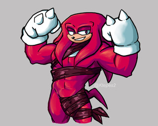 anthro bulge flexing male muscular muscular_anthro muscular_male pecs red_body ribbon_only ribbons simple_background smile solo tail k_tepes sega sonic_the_hedgehog_(series) knuckles_the_echidna 5:4 digital_media_(artwork) hi_res