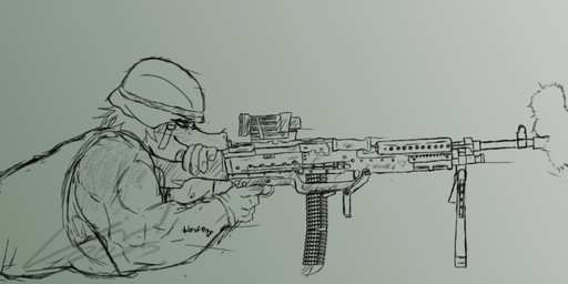 anthro clothed clothed_anthro clothed_female clothing female fingers freckled_face freckles gloves gun hair half-closed_eyes handwear humanoid_hands lying machine_gun military muscular muscular_anthro muscular_arms muscular_female narrowed_eyes on_front ranged_weapon shirt shooting_gun short_hair side_view smile smirk solo tank_top topwear weapon lvc1d1ty cavemanon_studios i_wani_hug_that_gator olivia_halford baryonyx dinosaur prehistoric_species reptile saurischian scalie spinosaurid theropod greyscale half-length_portrait hi_res monochrome portrait