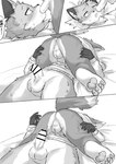 4_toes 5_fingers anthro balls bed bodily_fluids bottomless bottomless_male butt censored_genitalia censored_penis clothed clothing cum cum_in_mouth cum_inside duo ejaculation erection feet fellatio fingers frustrated furniture genital_fluids genitals half-erect hands-free humanoid_genitalia humanoid_penis lying lying_on_bed male male/male on_back on_bed open_mouth oral pawpads penile penis perineum precum raised_tail sex simple_background speechless surprised_expression sweat sweater tail toes topwear white_background young young_anthro young_male young_on_young kitune1tu canid canine fox mammal 2023 absurd_res censored comic greyscale hi_res monochrome