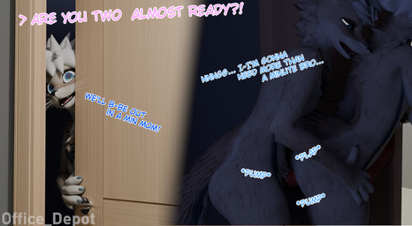 anal anal_penetration animal_genitalia animal_penis anthro canine_genitalia canine_penis dialogue duo embarrassed genitals looking_pleasured male male/male offscreen_character peeking_through_door penetration penis plap sex sound_effects stealth_sex text office_depot_(artist) rexouium 3d_(artwork) digital_media_(artwork) english_text hi_res brother_(lore) brothers_(lore) incest_(lore) sibling_(lore)