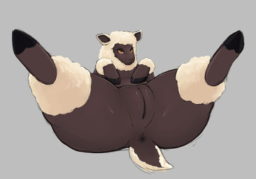 anatomically_inaccurate ankle_tuft anus black_hooves blush brown_body brown_skin cloven_hooves dark_body dark_eyelids dark_skin darkened_anus dock_(anatomy) eyelashes female feral fur genitals hooves horizontal_pupils humanoid_genitalia humanoid_genitalia_on_feral humanoid_vulva humanoid_vulva_on_feral leg_tuft lidded_eyes lying neck_tuft on_back presenting presenting_vulva pupils scut_tail sheared short_tail snout solo spread_legs spreading tail tuft vulva white_body white_fur white_wool wool_(fur) yellow_eyes holemann bovid caprine mammal sheep