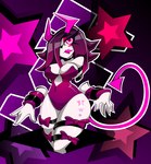 anthro big_breasts breasts clown collar female hair pupils purple_eyes purple_hair solo spade_tail tail tattoo unusual_pupils white_body wristband macarroni megasagx cassidy_(megasag) demon demon_humanoid humanoid absurd_res hi_res