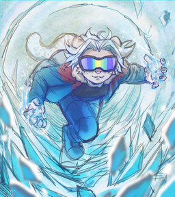 anthro black_boots black_clothing black_footwear black_shirt black_topwear blue_bottomwear blue_clothing blue_hair blue_jacket blue_nails blue_pants blue_topwear boots bottomwear clothing colored_nails elemental_manipulation eyewear footwear goggles goggles_on_face hair ice ice_hair ice_manipulation jacket long_coat male nails pants pink_nose shirt shoes ski_goggles solo topwear fiuefey jokull_(iceboundsnep) felid mammal pantherine snow_leopard absurd_res hi_res unavailable_at_source
