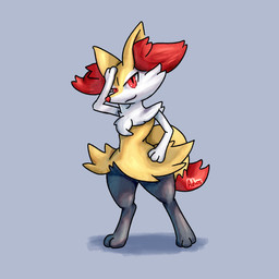 3_fingers 3_toes :3 ambiguous_anthro ambiguous_gender anthro arm_tuft biped black_body black_fur cheek_tuft chest_tuft closed_smile curvy_figure digitigrade dipstick_tail facial_tuft feet fingers flat_chested front_view fur glowing glowing_eyes grey_background hand_on_head inner_ear_fluff looking_at_viewer markings mouth_closed multicolored_body multicolored_fur nude_ambiguous nude_anthro pointy_ears prick_ears red_body red_eyes red_fur red_nose red_tail_tip shoulder_tuft simple_background smile snout solo standing tail tail_markings toes tuft two_tone_tail white_body white_fur yellow_body yellow_fur yellow_tail advos nintendo pokemon braixen canid generation_6_pokemon mammal pokemon_(species) 1:1 2020 digital_drawing_(artwork) digital_media_(artwork) english_description full-length_portrait hi_res portrait shaded signature