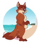 anthro beach belly black_nose butt clothing male moobs outside overweight overweight_male sea seaside solo swimwear water gerardson disney zootopia gideon_grey canid canine fox mammal red_fox true_fox 2021 hi_res