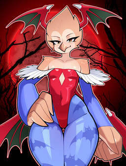 anthro beak clothing cosplay feather_hands feathers female flat_chested front_view full_moon head_wings leotard light moon moonlight red_moon shoulderless_clothing solo succubus_costume tan_body tan_feathers thick_thighs thigh_gap unusual_wing_placement wide_hips wings budoti capcom darkstalkers lilith_aensland morale avian barn_owl bird owl tyto tytonid absurd_res hi_res