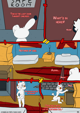 anthro bed box breasts brick brick_wall cardboard cardboard_box comic_panel container doll door eyes_closed female fur furniture furniture_lamp genitals inside knife lamp looking_around looking_away melee_weapon multicolored_eyes open_chest open_door opening pillow rear_view red_eyes searching stitch_(sewing) tail text vulva wall_(structure) weapon white_body white_fur yellow_eyes otakon_(artist) 2spot_studio bloody_bunny_(series) bloody_bunny animate_inanimate lagomorph leporid living_doll mammal rabbit absurd_res comic cover cover_art cover_page crossover digital_media_(artwork) english_text hi_res