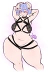 anthro big_breasts blue_eyes blush bra breasts clothing ear_piercing female hands_behind_head huge_hips lace lingerie mature_female panties pear-shaped_figure piercing slightly_chubby smile solo thick_thighs underwear wide_hips von_bonne bethany_(inkaaay) domestic_pig mammal suid suine sus_(pig) hi_res