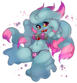 bra breasts clothing female heart_symbol lipstick looking_at_viewer makeup panties pokemorph purple_eyes simple_background solo thick_thighs underwear white_background wide_hips slugbox nintendo pokemon generation_2_pokemon ghost humanoid misdreavus pokemon_(species) spirit