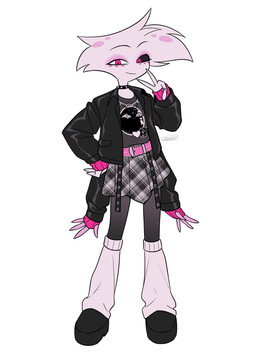 4_arms alternative_fashion choker clothed clothing female gesture hand_gesture jewelry multi_arm multi_limb necklace punk simple_background solo spiked_choker v_sign white_background enaic31 hazbin_hotel hellaverse angel_dust arachnid arthropod demon humanoid spider absurd_res hi_res
