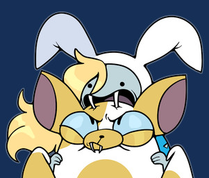 alternate_species animal_hood anthro bite blonde_hair clothed clothing dot_eyes duo fangs female fur hair open_mouth simple_eyes teeth toony white_body white_fur wings discount-supervillain adventure_time cartoon_network fionna_and_cake_(franchise) cake_the_cat fionna_the_human domestic_cat felid feline felis humanoid hybrid mammal vampire alpha_channel digital_media_(artwork)