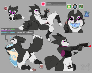 3_toes 4_fingers alternate_species animal_genitalia animal_vulva anthro anus arm_wraps armor bag bandage bent_legs big_butt biped black_anus black_body black_fur black_genitals black_vulva blep blush blush_lines bodily_fluids body_blush bottomless brain_damage breath bulletproof_vest butt canine_genitalia canine_vulva cereal chest_tuft chibi clothed clothing container countershading crotch_tuft digitigrade dipstick_tail drooling drugs eating eating_food eyelashes eyes_closed fangs featureless_chest feet female fentanyl fingers flat_chested fluffy fluffy_tail food fruit fur gameplay_mechanics genitals gesture grey_background gun hair hand_gesture handgun happy heart_symbol holding_gun holding_handgun holding_object holding_pistol holding_ranged_weapon holding_weapon hug in_heat information_box kneeling leg_wraps legwear looking_at_viewer markings moodles mostly_nude multicolored_body multicolored_fur multicolored_tail multiple_poses neck_tuft nude open_mouth partially_clothed pawpads paws pear pink_pawpads pistol plant plump_labia pose presenting presenting_hindquarters presenting_vulva puffy_anus purple_eyes purple_scarf raised_leg raised_tail ranged_weapon rear_view saliva saliva_string scarf shaking side_view simple_background sitting smile solo spread_legs spreading standing steam sweat tail tail_markings teeth text text_box thick_thighs thumbs_up toes tongue tongue_out topwear trembling trembling_for_pleasure tuft tufted_fur two_tone_body two_tone_fur usp_.45 vest vulva vulva_blush waving waving_at_viewer weapon white_body white_fur wide_hips wraps daim0nio casualties:_unknown fyr_(fenrir784) canid canine expie_(gunsawian) gunsawian hybrid mammal murid rodent 2026 absurd_res colored digital_drawing_(artwork) digital_media_(artwork) english_text hi_res meme signature sketch_page watermark