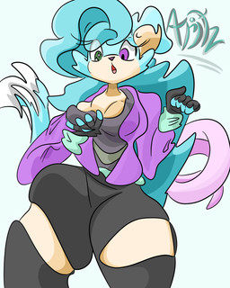 2_tails anthro breast_grab breast_squish breasts clothing female fingerless_gloves forced forced_transformation fusion gender_transformation gloves hand_on_breast handwear heterochromia medium_breasts multi_tail solo squish tail thick_thighs transformation wide_hips andetheslayer felid feline mammal mixed_breed murid murine rodent 4:5 absurd_res hi_res
