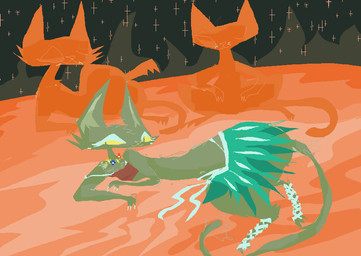 ambiguous_gender anthro bottomwear bra clothing female fur green_body green_bottomwear green_clothing green_fur green_skirt group lying on_side orange_body orange_fur orange_tail skirt smile tail trio underwear naircat domestic_cat felid feline felis mammal 2017 digital_drawing_(artwork) digital_media_(artwork) microsoft_paint_(artwork)